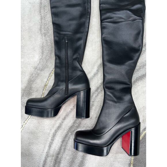 Christian Louboutin Stage Boot Alta 110 Black Leather Thigh High OTK Heel 36 - Picture 11 of 12